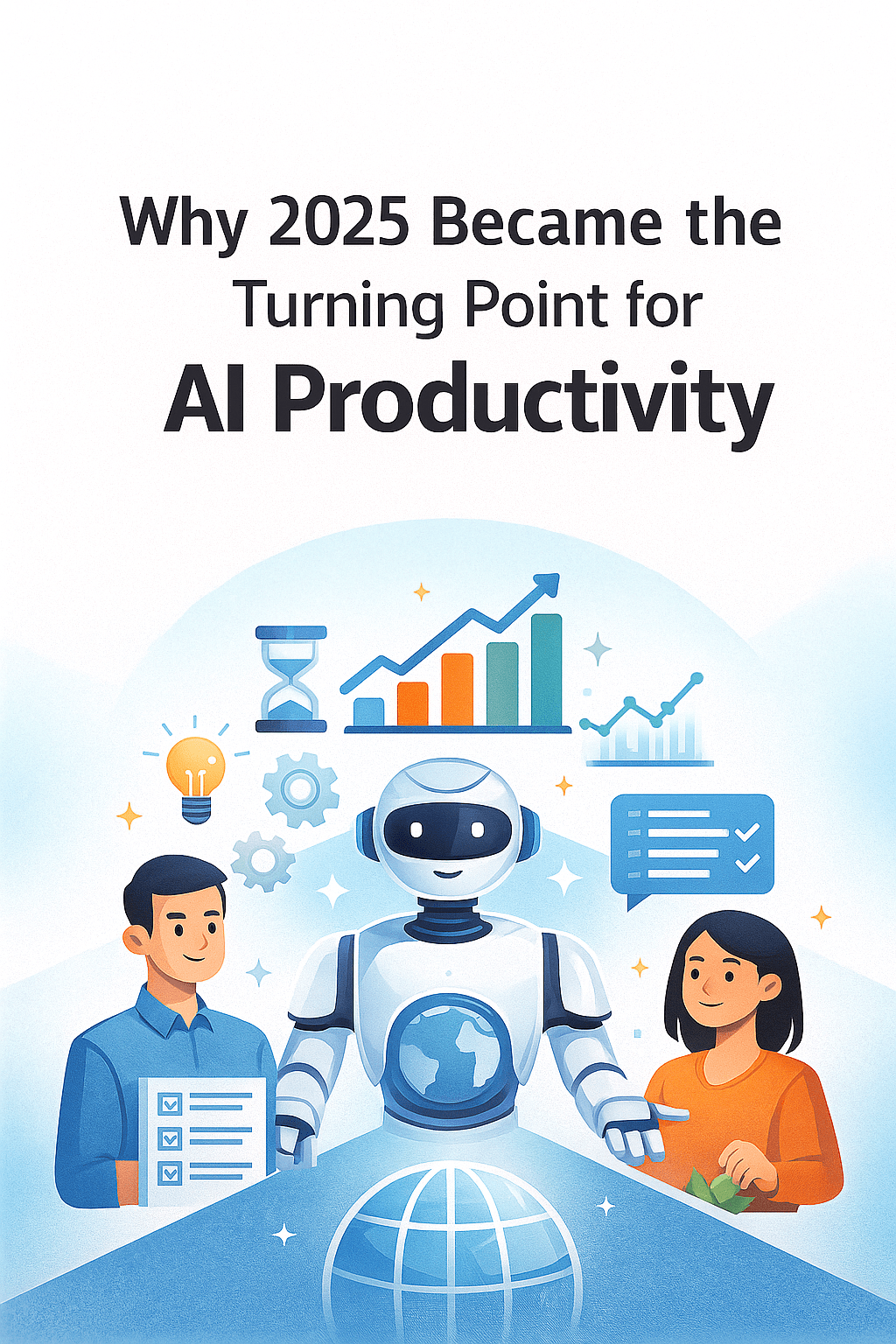 Best AI Tools for Productivity 2025 – Working Smarter, Not Longer 6 Cover image illustrating why 2025 became the turning point for AI productivity, featuring a digital human head with neural circuits and vibrant futuristic colors representing advanced artificial intelligence