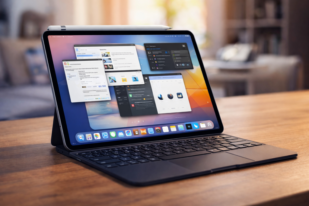 Apple iPad Pro paired with Magic Keyboard and Apple Pencil 2 for professional workflow.
