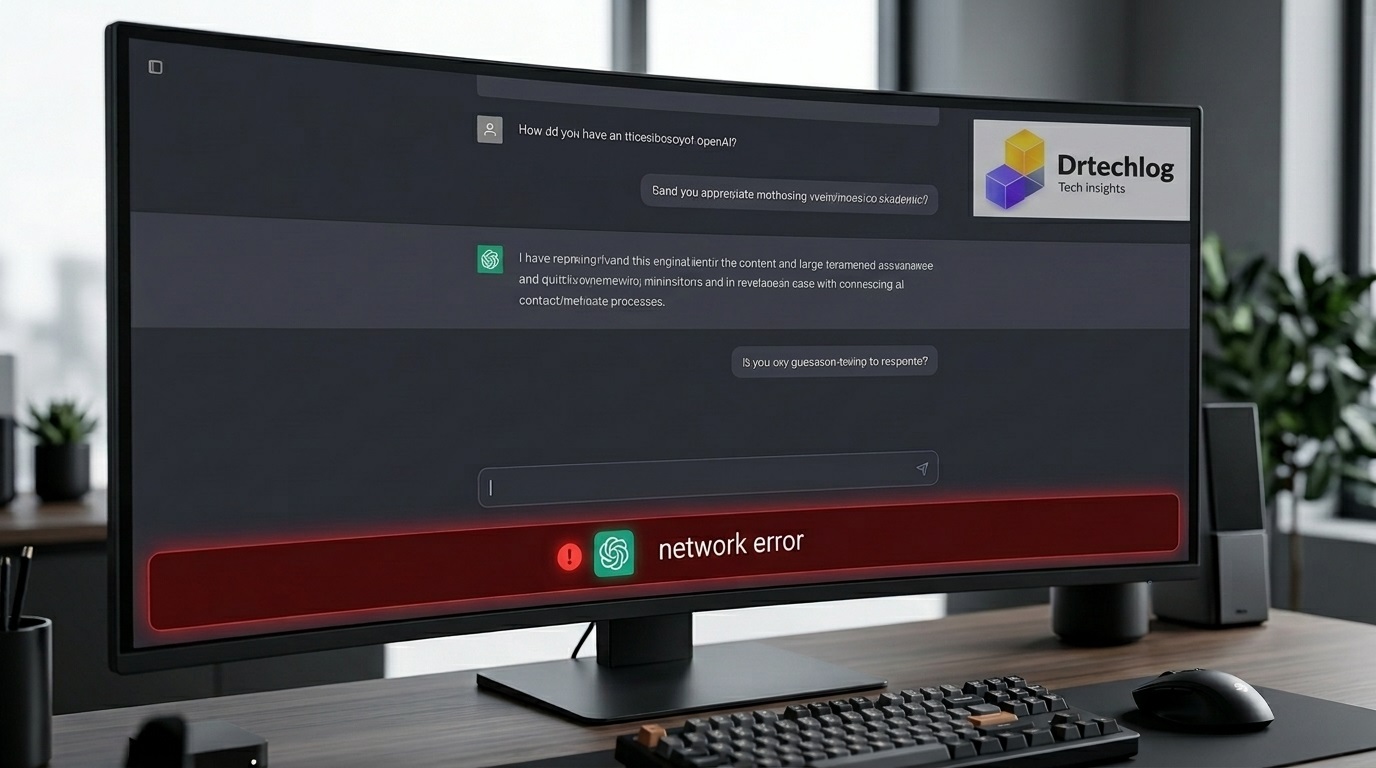 ChatGPT interface displaying a network error notification during text generation.