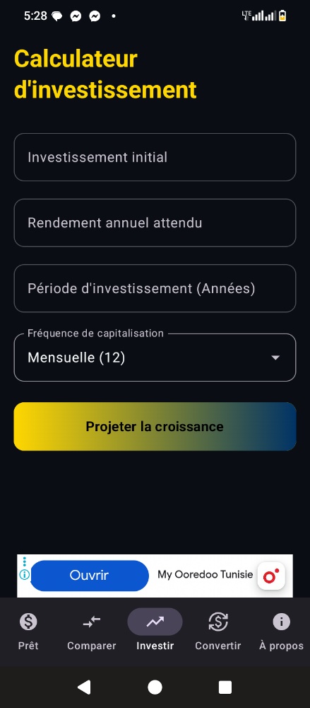 FinCalc Pro investment planner screen for calculating compound interest and long-term growth.