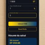 FinCalc Pro app interface showing loan calculator and amortization schedule on Android.