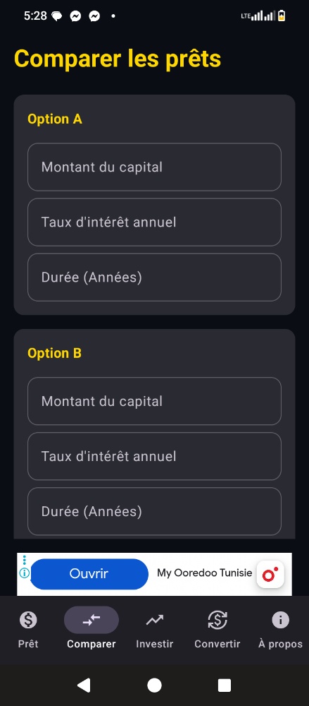 FinCalc Pro loan comparison tool allowing users to compare two loan options side by side